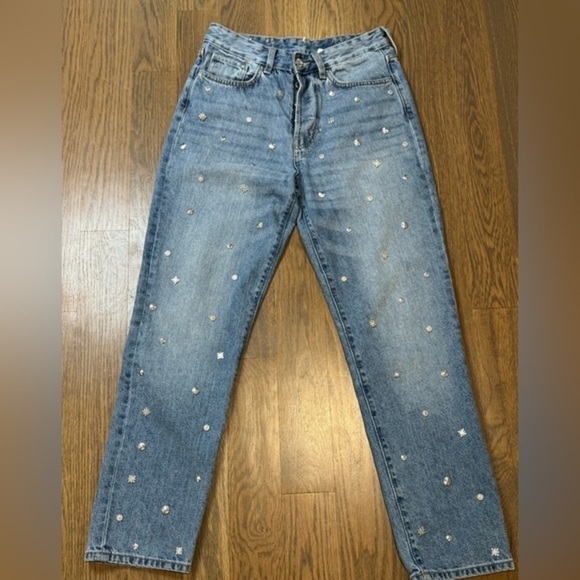 & Denim Metal Studded High-Waisted Jeans 27 y2k western grunge maximalist F - Picture 1 of 7
